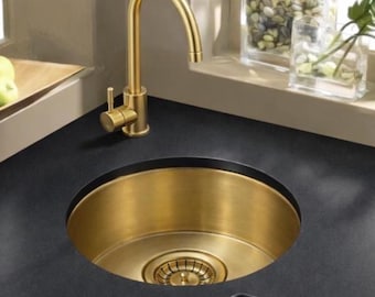 Handmade Moroccan Brass Bar Sink, Round Gold Kitchen Vessel Sink