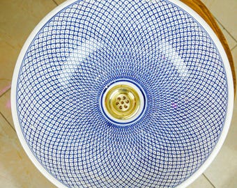 Hand-Painted Moroccan Ceramic Sink: Blue Bathroom Basin