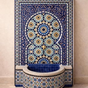 Fuente de mosaico marroquí / Fuente de pared de zellige hecha a mano / Decoración de patio interior y exterior