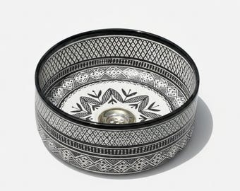 Hand-Painted Black & White Ceramic Sink – Custom Luxury Bathroom Wash Basin | Countertop or Vessel Style
