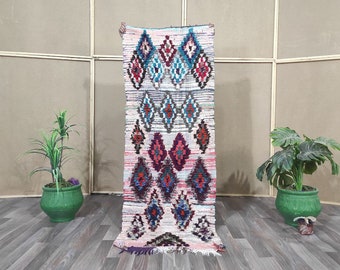 Incroyable tapis marocain vintage coloré de 2,5 x 6,4 pieds berbère vintage - tapis du maroc - tapis fait main - tapis boujaad - tapis tribal - tapis vintage