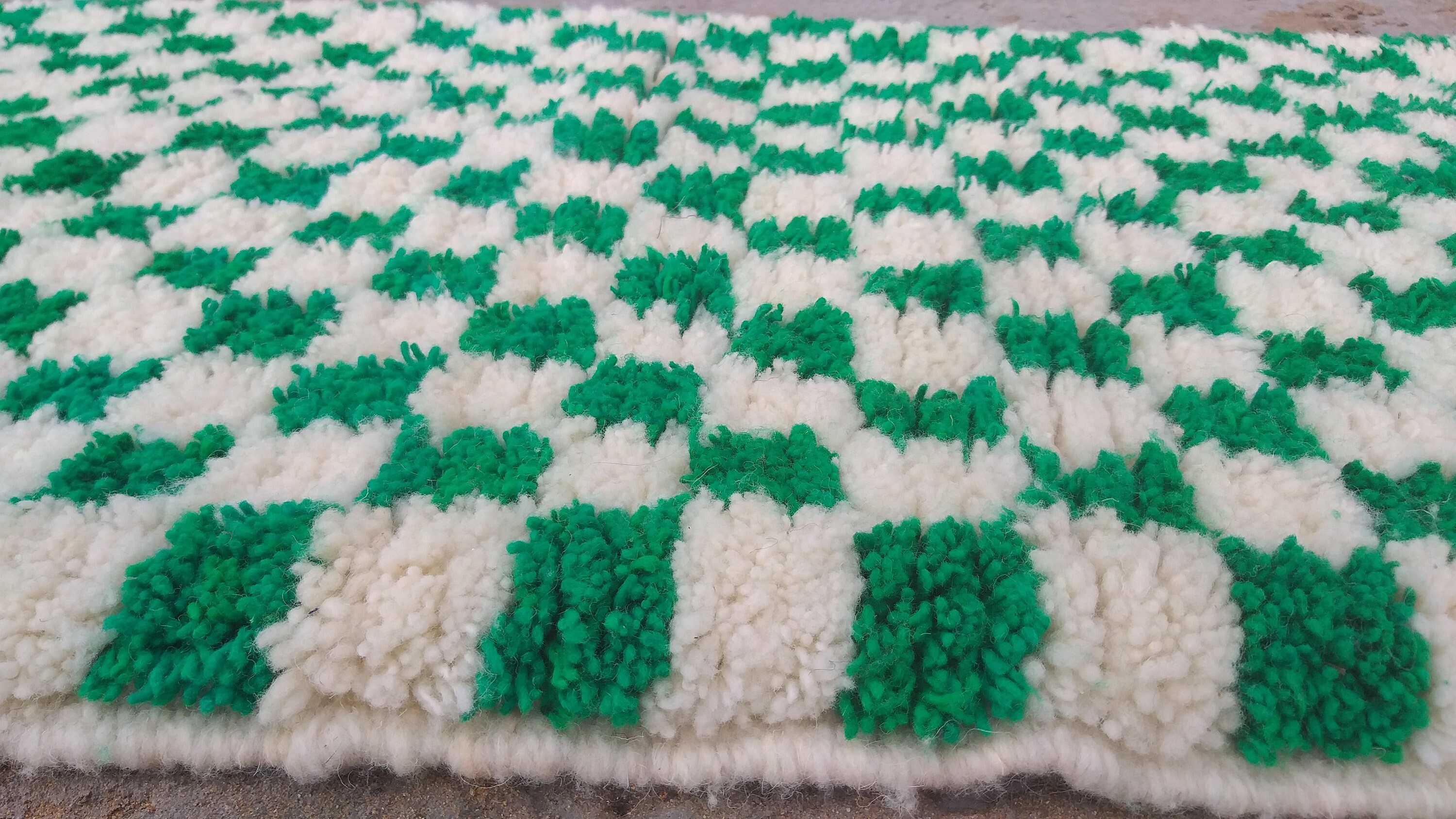 Moroccan Rug Runner 2 x 4 FT Green White Handmade Wool Etsy