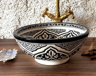 Hand-Painted Ceramic Sink for Moroccan Rustic Bathroom Decor