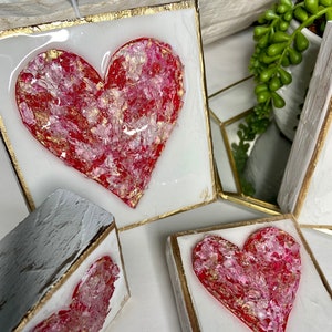 Textured Paint with Glass Heart, Block Art, Glass Art, Resin Art, Valentines, Heart Painting, Crushed Glass, Gift