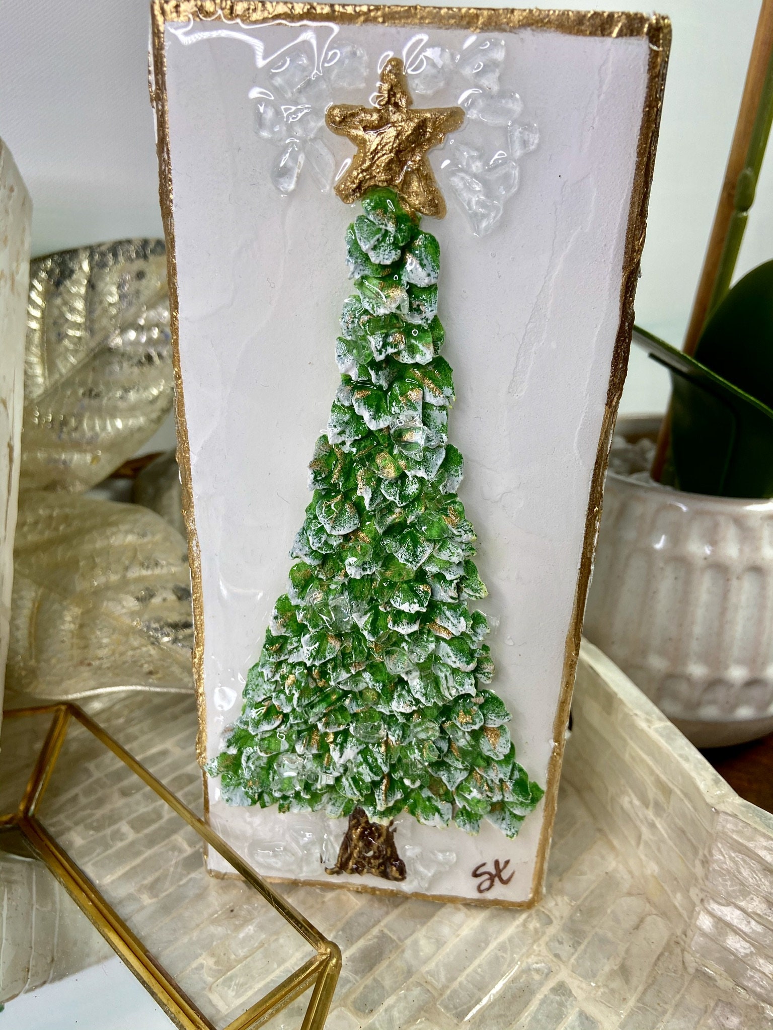 Textured Christmas Tree With Glass Block Art Crushed Glass Etsy