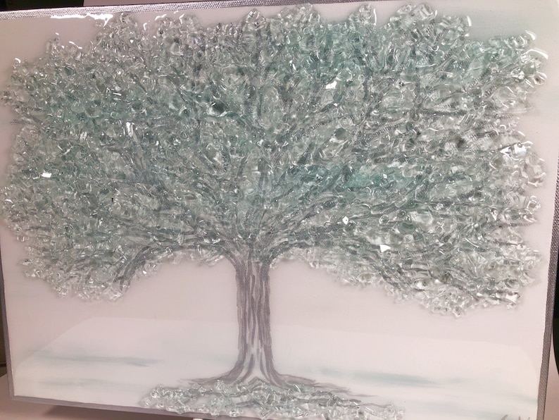 Gold or Silver Glass Tree of Life, Glass Art, Gold Leaf, Silver Leaf, Crushed Glass Art, Resin Art, mod by stephanie, image 6