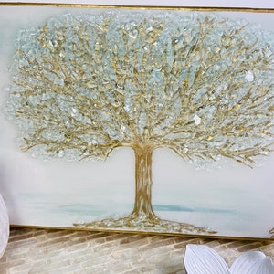 Gold or Silver Glass Tree of Life, Glass Art, Gold Leaf, Silver Leaf, Crushed Glass Art, Resin Art, mod by stephanie, image 1