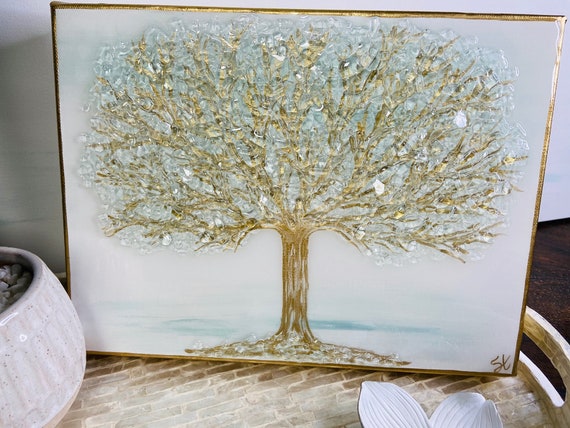 Gold or Silver Glass Tree of Life Glass Art Gold Leaf Silver