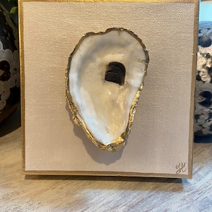 Gold or Silver Leafed Oyster Shell on Canvas, Christian, Coastal, Beach, Oyster Art, Gold Leaf, Silver Leaf