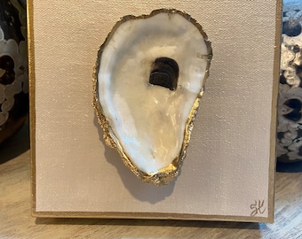 Gold or Silver Leafed Oyster Shell on Canvas, Christian, Coastal, Beach, Oyster Art, Gold Leaf, Silver Leaf