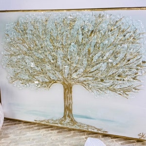 Gold or Silver Glass Tree of Life, Glass Art, Gold Leaf, Silver Leaf, Crushed Glass Art, Resin Art, mod by stephanie, image 3