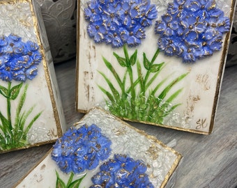 Hydrangea Art, Hydrangea Painting, Glass Art, Spring Flowers, Summer Flowers, Resin Art, Block Art