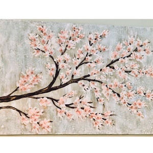 Textured Paint and Glass Cherry Blossoms, Cherry Blossom Tree, Textured Flowers, Crushed Glass, Cherry Blossom Painting, Glass Art