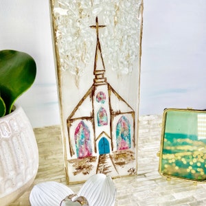 Textured Tall Church, Glass Art, Block Art, Crushed Glass, Resin Art, Church Art, Christian, Religion, Religious, Church Painting, Gift