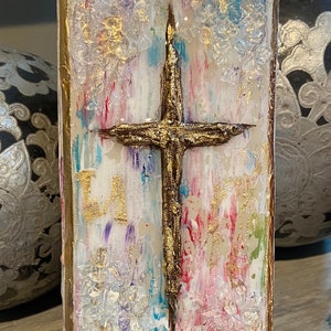 Colorful Cross Painting, Christian, Religious, Glass Art, Block Art, Resin Art, Single Cross Painting