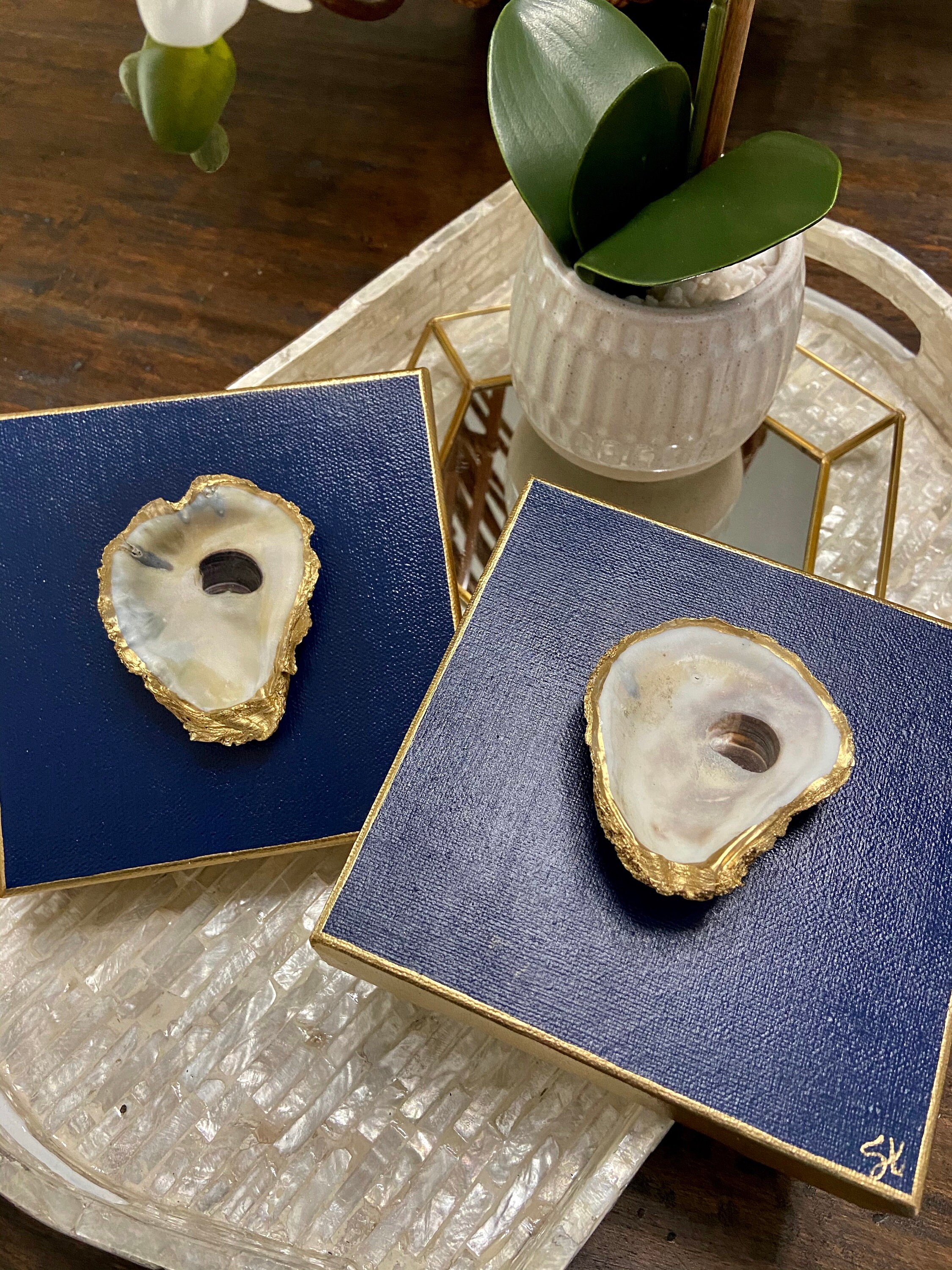 Gold or Silver Leafed Oyster Shell on Canvas Christian - Etsy