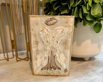 Textured Back Winged Angel Art with Crushed Glass & Gold Leaf, Handmade Christian Wall Decor, Guardian Angel Gift