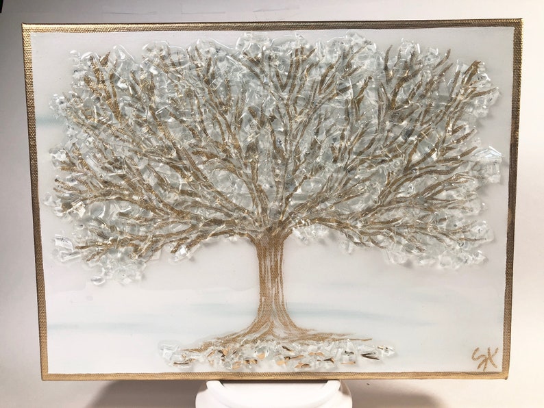 Gold or Silver Glass Tree of Life, Glass Art, Gold Leaf, Silver Leaf, Crushed Glass Art, Resin Art, mod by stephanie, image 4