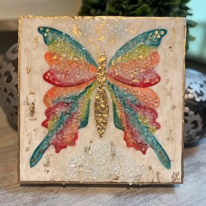 Block Art, Watercolor Butterfly, Glass Art, Resin Art, Butterfly Paintings, Textured Artwork