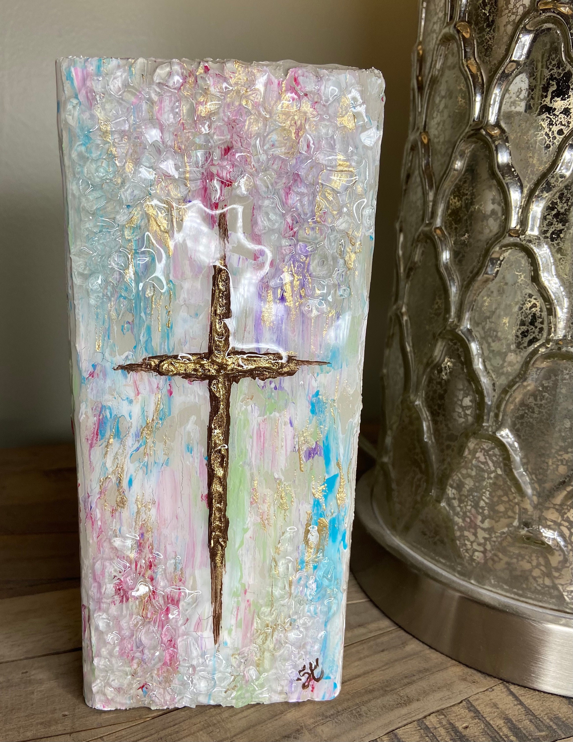 Colorful Cross Painting Christian Religious Glass Art Etsy