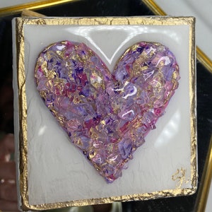 Purple Heart, Textured Paint Glass Heart, Block Art, Valentines, Heart Painting, Glass Art, Crushed Glass,