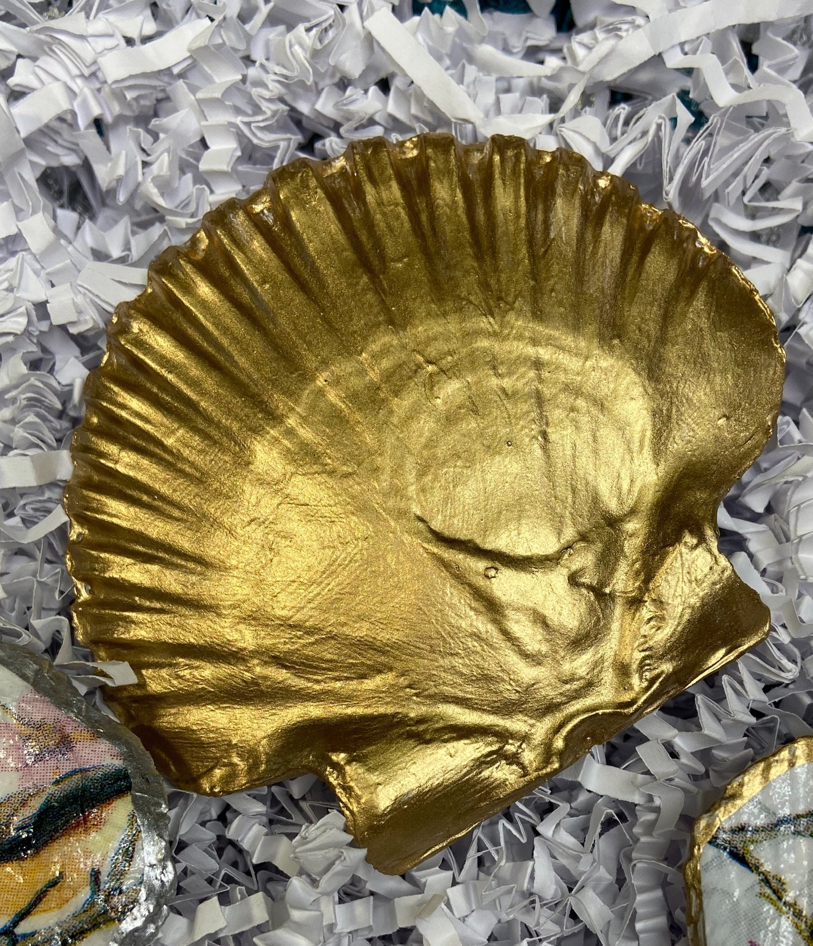 Decoupage Shells Blue Flowers and White Gold Trimmed Etsy