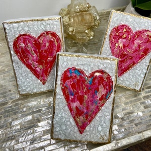 Heart Art, Valentines, Heart Painting, Glass Art, Resin Art, Textured Paint Heart with Glass