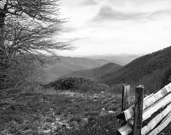 Black and white photograph fine art photography Blue Ridge Mountains North Carolina Landscape Nature wall art home decor wall decor print