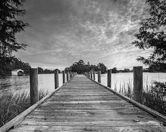 Black and white photograph fine art photography Virginia Landscape Chesapeake Bay Boat Dock Nature wall art home decor wall decor print