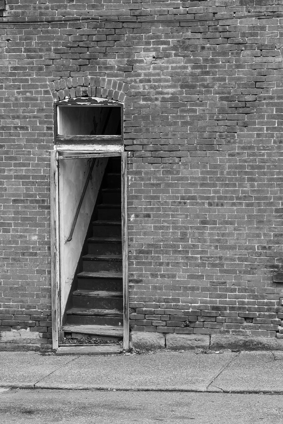 Black And White Photograph Fine Art Photography Old Brick Stairway Stairs Abandoned Door Minimal Rustic Home Decor Wall Print - Old Brick Wall Decor Black And White Photograph Fine Art Photography Old Brick Stairway Stairs Abandoned Door Minimal Rustic Home Decor Wall Print - Old Brick Wall Decor