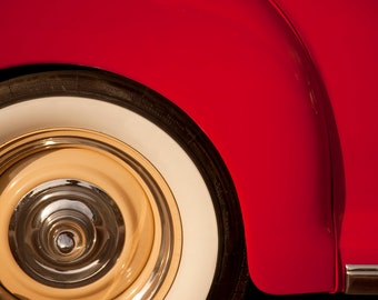 Fine art photography color photograph minimal simple lines vintage automobile antique car classic red chrome home wall decor print