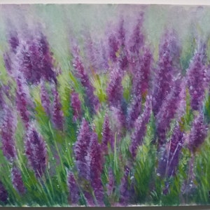 Lavanda-dipinto originale ad acrilico,fiori viola,campo di fiori,pittura ad acrilico,fiori di lavanda,spighe viola,idea regalo per la casa.