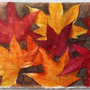 Foglie d’autunno-Dipinto originale ad acquarelli,pittura originale,dipinto di foglie rosse e gialle,foglie secche dai colori autunnali