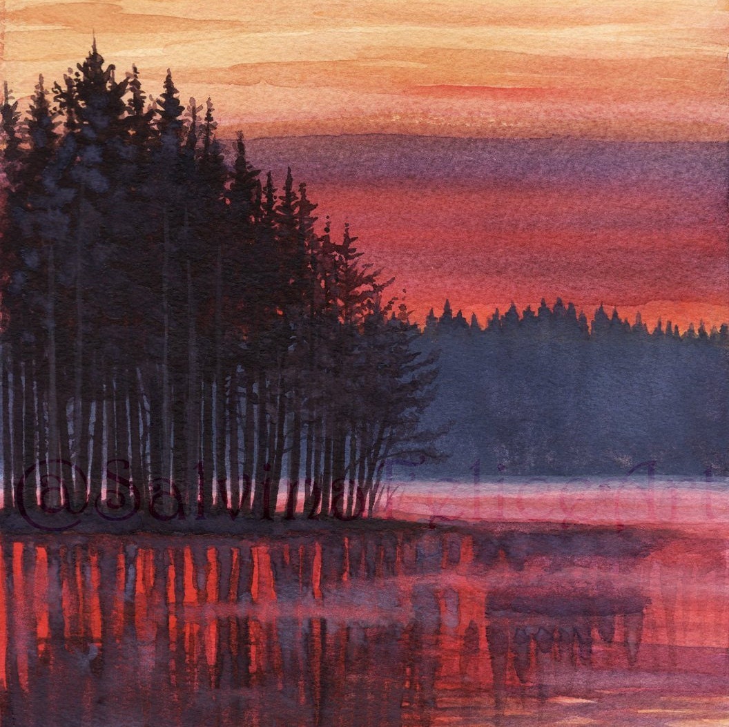 癒しの水彩画1127 sunset 癒しの水彩画1127 sunset Watercolor painting sunset over the sea