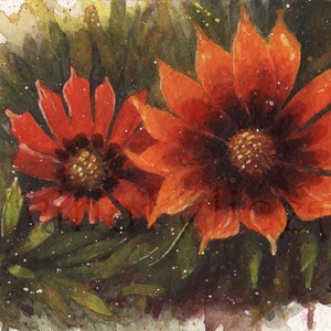 Gazania-dipinto a guazzo,fiore arancione,dipinto originale,pittura originale,dipinto di fiori arancioni,pittura floreale,tecnica gouache