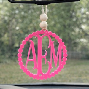Personalized Monogram Car Charm | Acrylic Car Hanger | Custom Initials Car Accessory | Beaded Rearview Mirror Charm