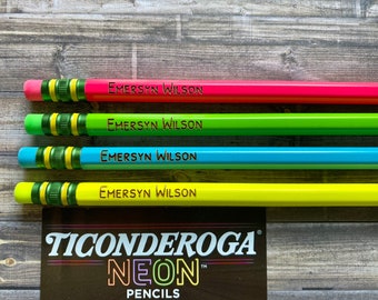 Custom Ticonderoga Neon Pencils – Personalized #2 Pencils with Name – Back to School, Teacher Gifts, Party Favors