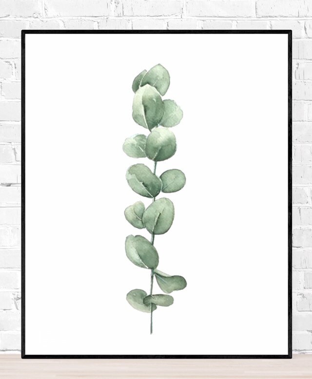 Silver Dollar Eucalyptus Watercolor Print Modern Decor Botanical Nature Art Scandinavian Nordic Design Minimalist Green Leaf Leaves Artwork