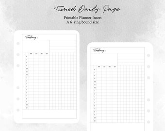 A6 size- Undated Timed Daily printable planner insert D003