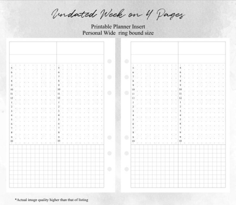 Personal Wide Size Week on Four Pages UNDATED With Overview W012 Etsy