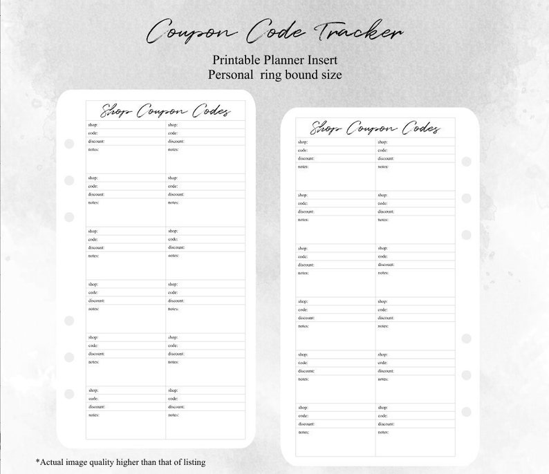 Personal Size Coupon Code Tracker Printable Planner Insert Etsy