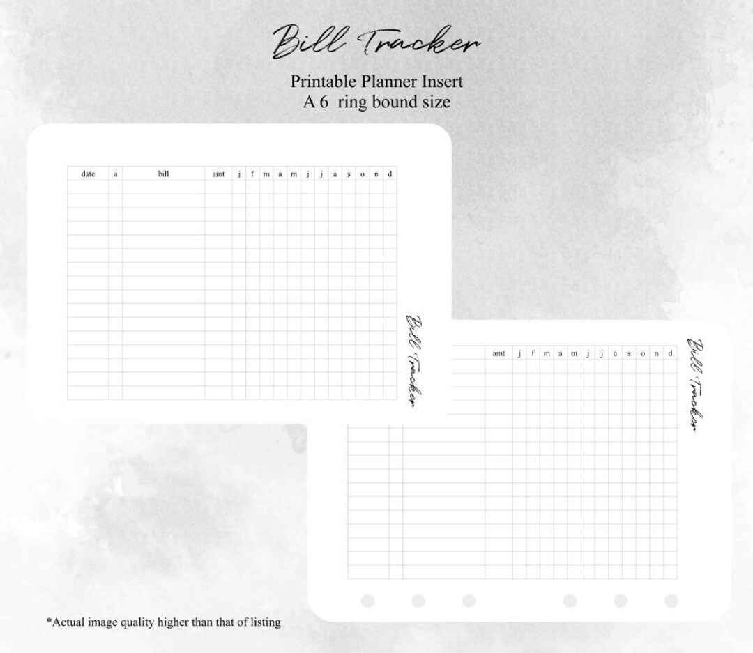 A6 Size Undated Bill Tracker Printable Planner Insert X006 - Etsy