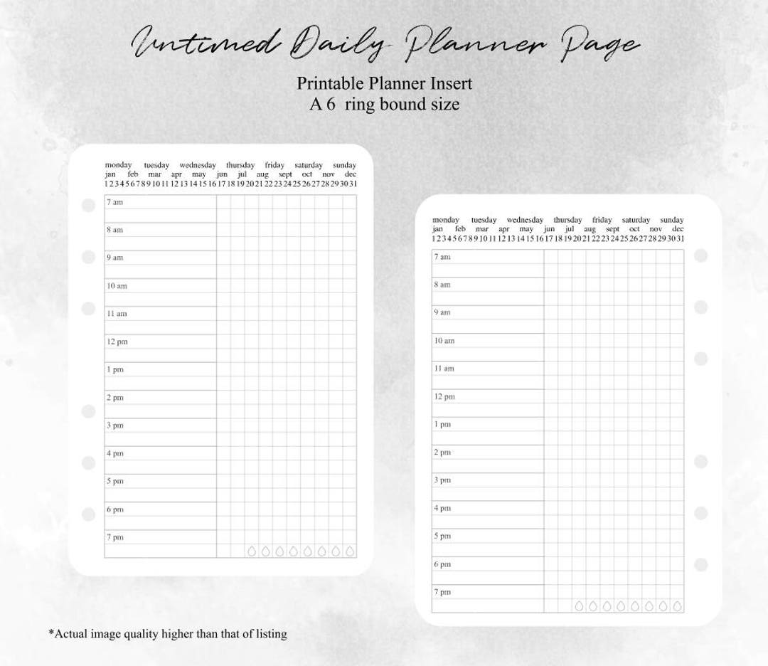 A6 Size Undated Timed Daily Printable Planner Insert D001 - Etsy