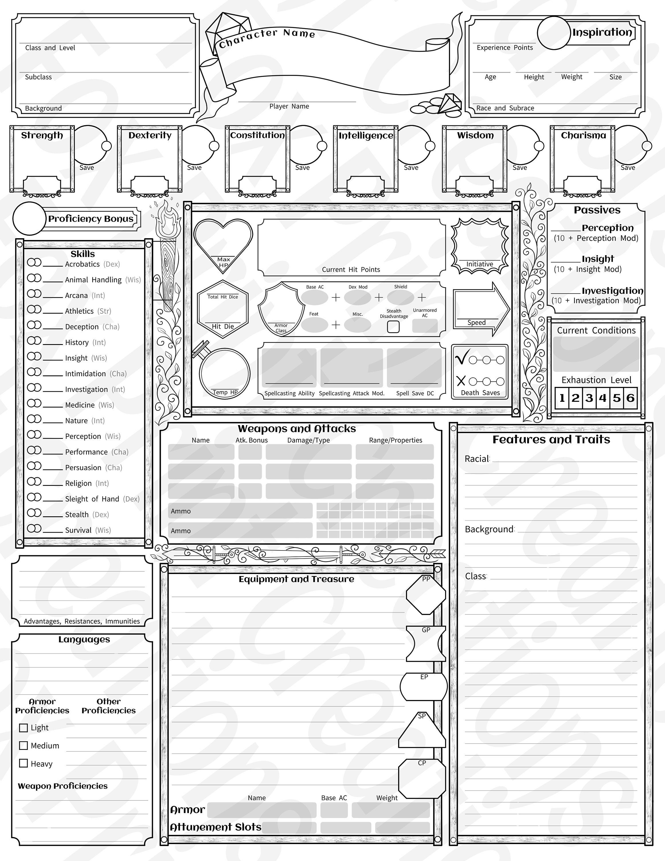 Dnd Character Sheet D&D 5th Edition Character Sheet Etsy