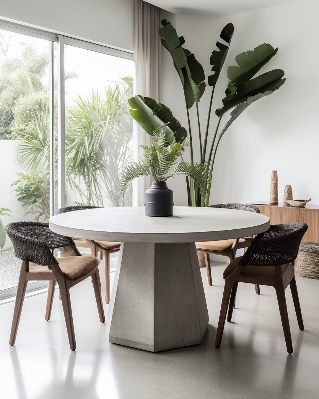 Round Concrete Dining Table - Octogan Concrete Base - White or Grey ...