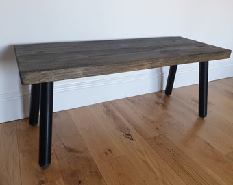 Industrial Wooden Bench - Rustic Dark Wood Bench - Single or Hairpin Steel Legs White or Black