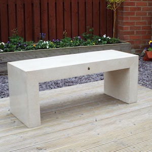 Concrete Bench - Concrete Seat - Stone Bench Concrete Furniture - Indoor or Outdoor with fossil - Available in White or Grey's