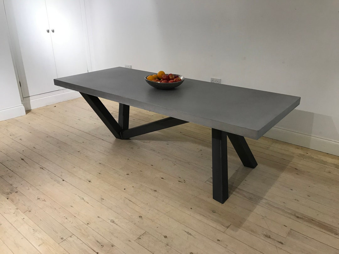 2V Concrete Dining Table Handmade With Unique Solid Steel Legs ...