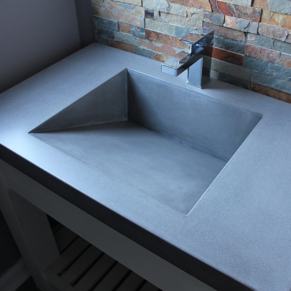 Concrete Sink - Square Slot Ramp Sink - Rectangular Basin - Bathroom Vanity - Bathroom Sink - White or selection of Grey