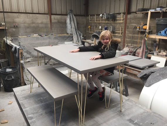 Concrete Industrial Dining Table Desk In Ice Grey With One Or Etsy